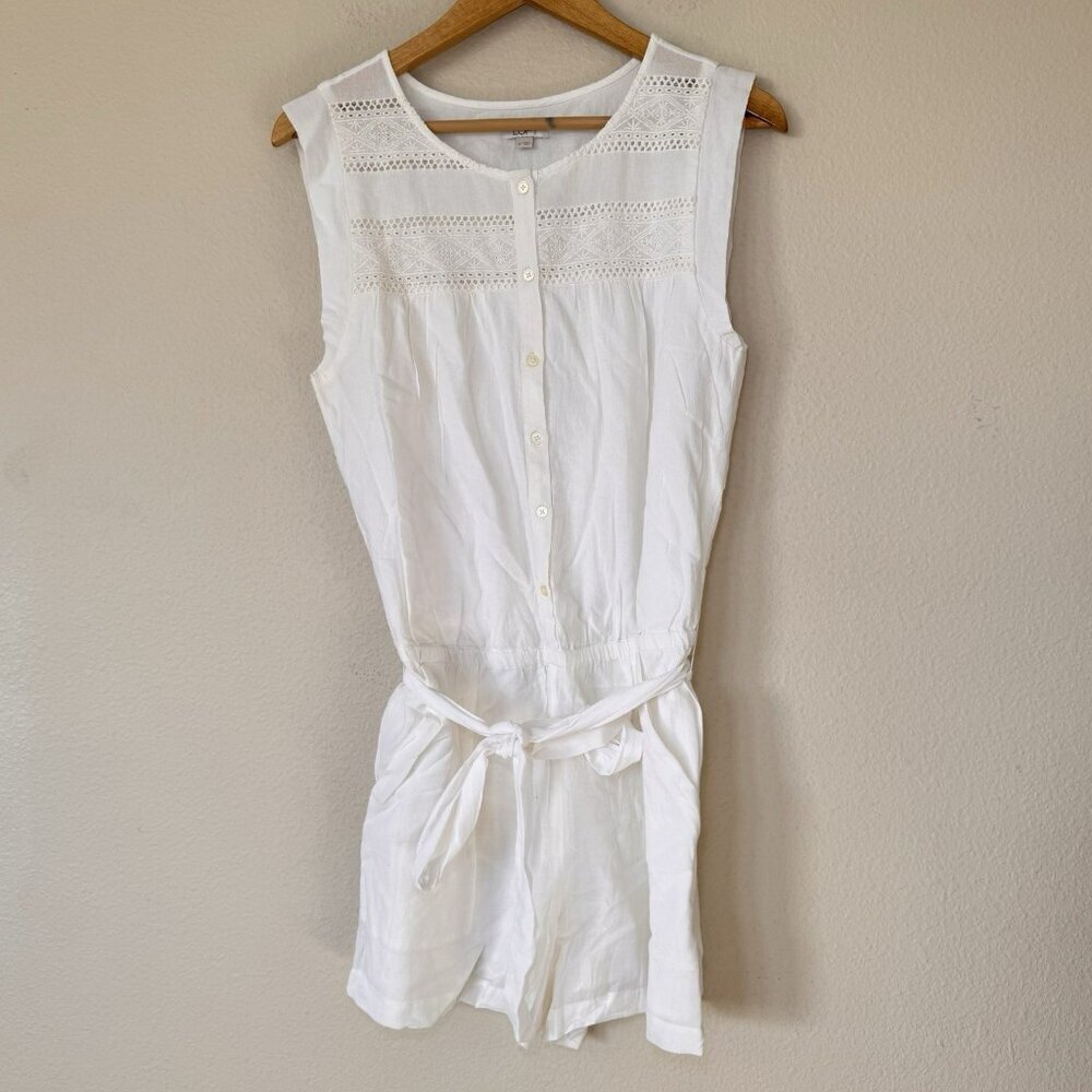 Ann Taylor Loft Womens Romper Size M Off White Sleeveless Eyelet Button Front